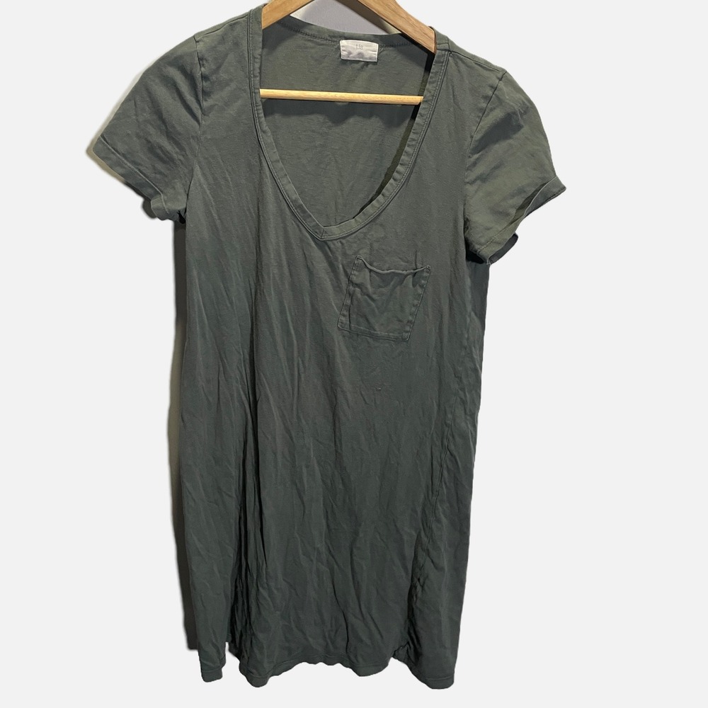 Anthropologie t.la Womens‎ V-Neck Pocket T-Shirt Dress Grey Green Short Sleeve S